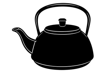 Elegant black and white teapot illustration isolated on a transparent background