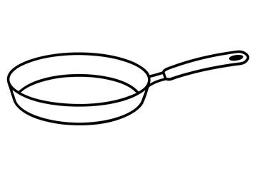 Outlined illustration of a simple frying pan with a handle against transparent backdrop