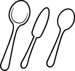 Outlined kitchen cutlery set of spoon knife and another spoon with clean lines