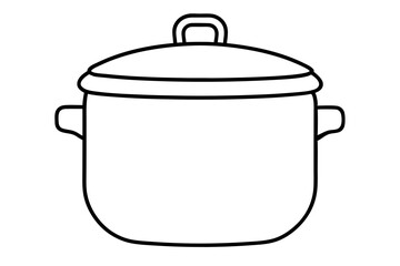 Simple black and white outline illustration of a cooking pot with lid for design projects