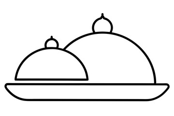 Simple line art illustration of restaurant cloche serving dish on a white background