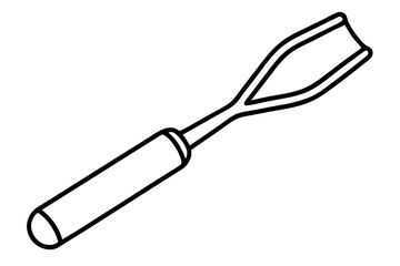 Simple line drawing of a chisel tool used in carpentry and woodworking projects