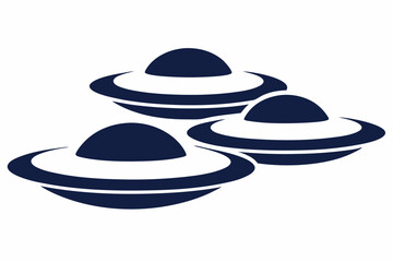 Three stylized flying saucers graphic symbolizing alien invasion ufo and outer space