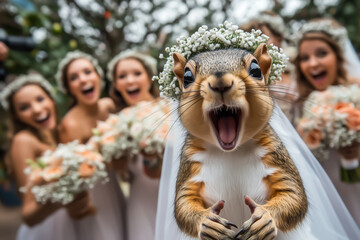 Squirrel bride with bridemaids
