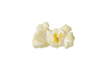 macro popcorn on isolated and white background close up
