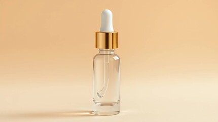 Naklejka premium Elegant Glass Dropper Bottle with Golden Cap Cinematic Product Photography