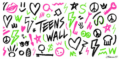 Punk doodle hand-drawn vector, Grunge graffiti, Chalk bg,