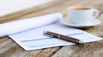 Voter Registration Form on a Wooden Table With a Pen and Coffee in Soft Morning Light