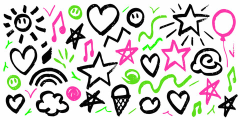 Punk doodle hand-drawn vector, Grunge graffiti, Chalk bg,