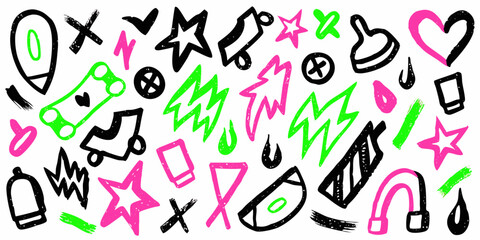Punk doodle hand-drawn vector, Grunge graffiti, Chalk bg,
