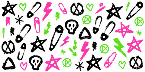 Punk doodle hand-drawn vector, Grunge graffiti, Chalk bg,