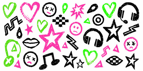 Punk doodle hand-drawn vector, Grunge graffiti, Chalk bg,