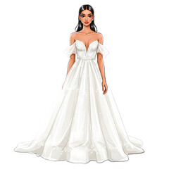 Elegant OfftheShoulder Wedding Gown Illustration isolated on transparent baackground