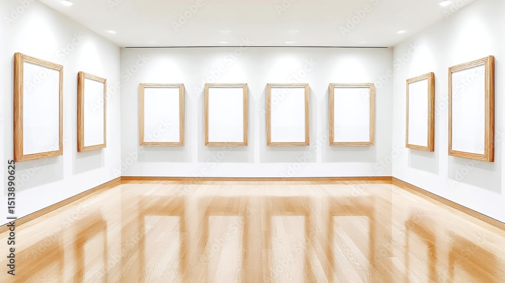 Poster Clean and Modern Gallery Wall Featuring Multiple Empty Frames on Wooden Floor