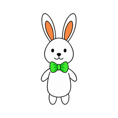 Obraz premium White Bunny Holding a Carrot and Wearing a Bow Tie Flat Vector Illustration