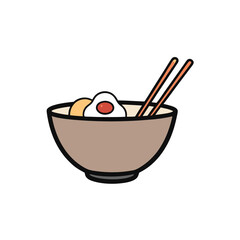 White Bowl of Ramen with Noodles, Egg, and Chopsticks Flat Vector Illustration