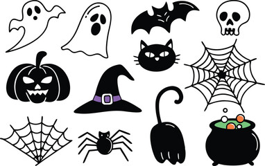 Colorful Halloween Design Set Collection. Halloween Cartoon Elements Set for Designers. Spooky Halloween Design Bundle for Print. Fun Halloween Graphics Pack for Merch