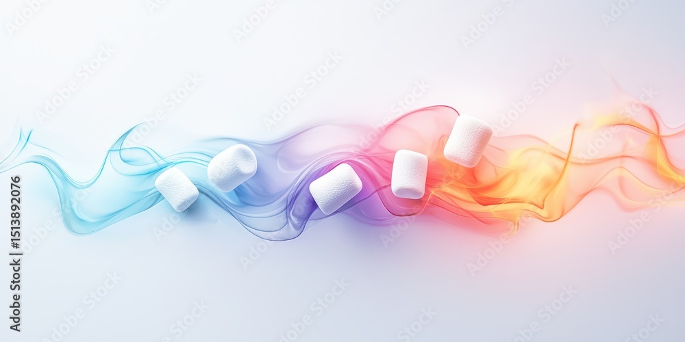 Aufkleber marshmallows campfire sticks concept. abstract colorful waves with marshmallow-like shapes flowing s