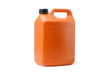Bright Orange Plastic Jerry Can or Fuel Container with Black Cap, Isolated on White Background for Industrial, Automotive, or Storage Concepts