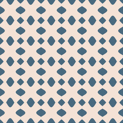 Vector geometric seamless pattern in oriental style. Blue and beige texture with curved shapes, diamonds, leaves, petals, grid. Simple minimal background. Elegant abstract ornament. Repeated design