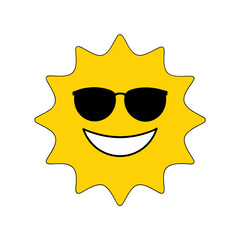 yellow sun with sunglasses and wide smile flat vector illustration