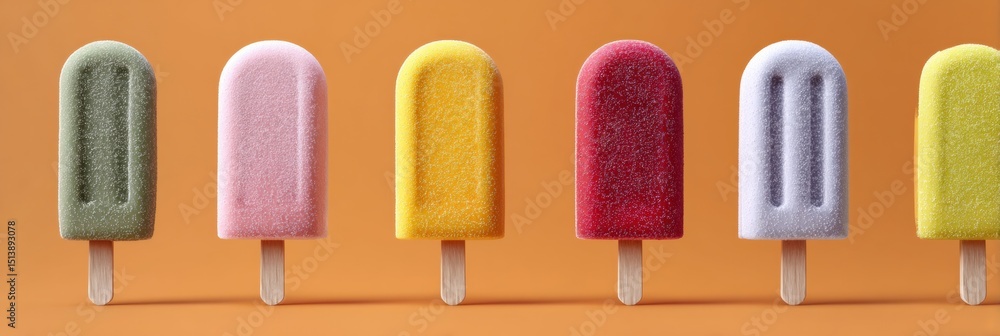 Poster colorful frosty popsicles arranged in a clean layout showcasing modern branding and fresh design