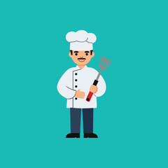 Happy Chef with Utensils Vector Art