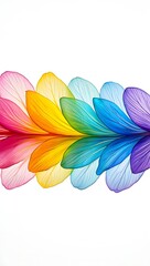 Vibrant Rainbow Colored Petals Abstract Floral Illustration, Colorful Leaf Design, Digital Art Print,  White Background