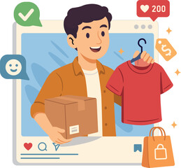 Content creator on social media who is offering clothes and stuff on line to shop