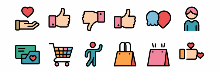 Obraz premium Consumer-to-consumer interaction icon sheet – Perfect for social commerce platforms, user engagement visuals, or online marketplace content.