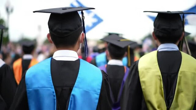 Graduation ceremony with students in caps and gowns, celebrating academic achievement and the culmination of their higher education studies