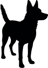 Dog silhouette standing profile isolated on white background