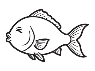 Simple Line Art Illustration of a Cute Goldfish, Isolated on White