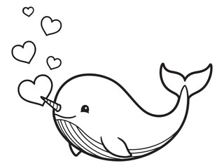 A cute narwhal with hearts floating around it expressing its love © RbsCreative