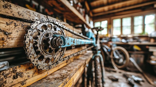Muddy bike chain repair shop.