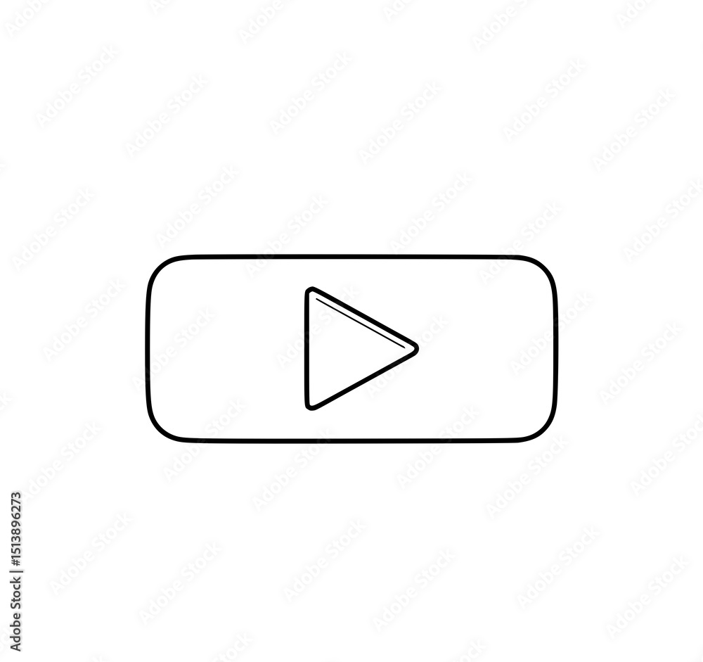 Poster play button icon: a simple line art illustration of a rectangular play button, featuring a prominent