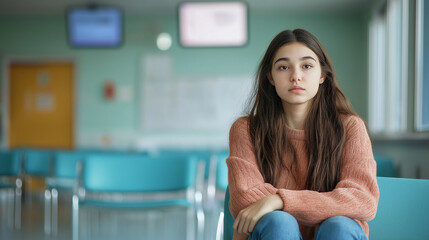 Teenage girl waiting for medical examination in hospital