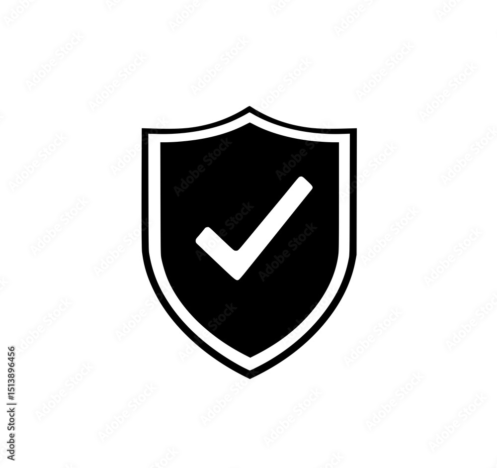 Aufkleber secure shield checkmark: a bold monochrome vector illustration of a protective shield with a checkma