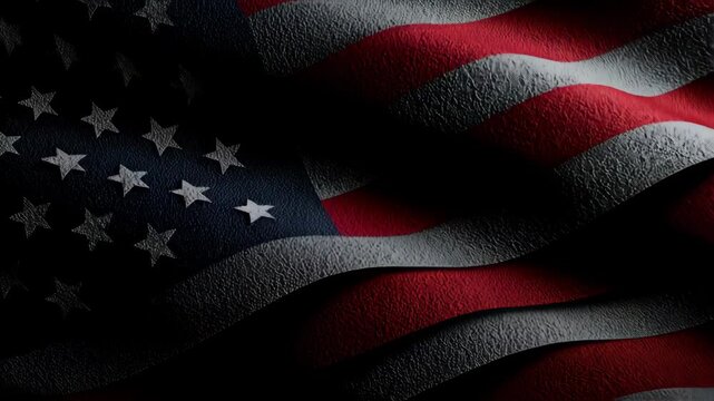 Layered paper American flag with textured surface, abstract American flag design in red white blue, stylized American flag concept art