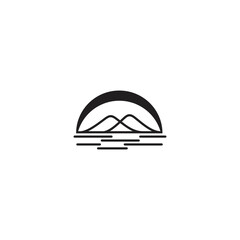 mountain landscape logo with sun rays in abstract design style