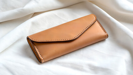 Elegant Tan Leather Eyeglass Case on White Surface