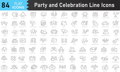 Fototapeta premium Party and Celebration Line Icon Design Birthday, dancing, happy new year, week, christmas, entertainment, invitations, wedding, event, holidays and more.
