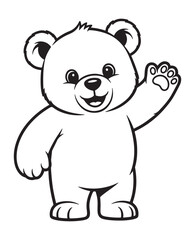 Obraz premium Adorable Cartoon Teddy Bear Waving Hello on White Background Line Art
