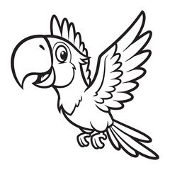 Fototapeta premium Cartoon Parrot Vector Illustration with Simple Black and White Outline Style