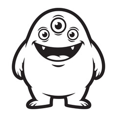 Obraz premium A cheerful cartoon monster with three eyes and a toothy grin