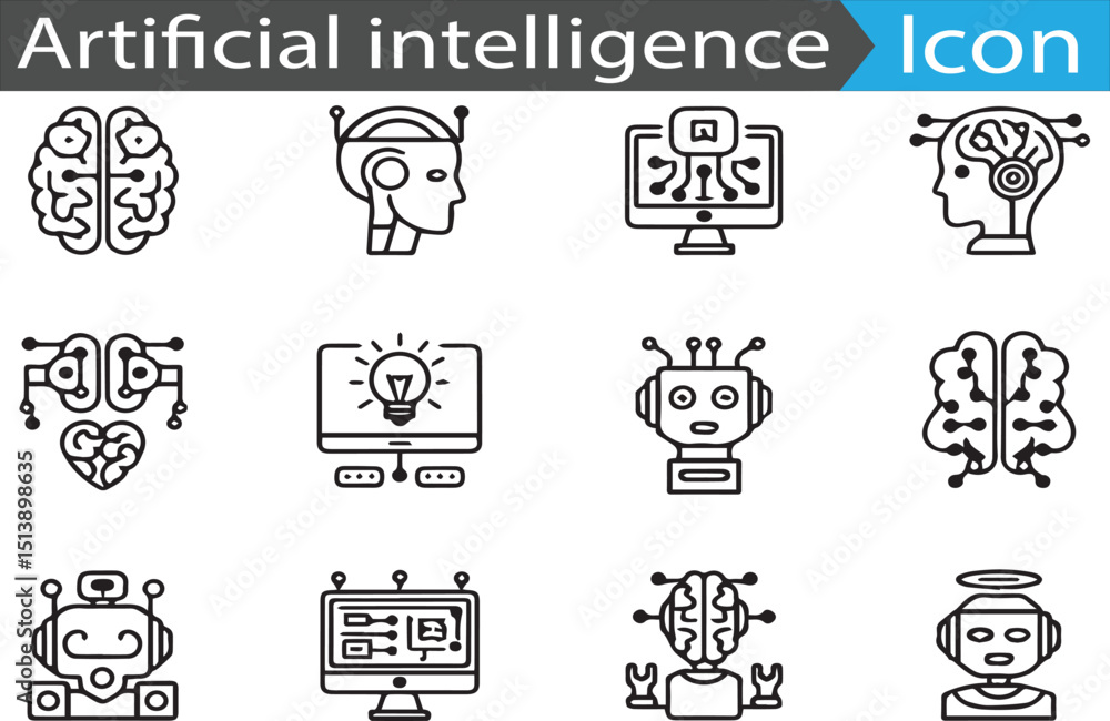 Poster artificial intelligence ai - minimal thin line web icon set. outline flat icons collection set vecto