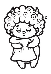 Obraz premium Sleepy Curly Haired Monster Hugging Blanket with Z's Floating Above Head