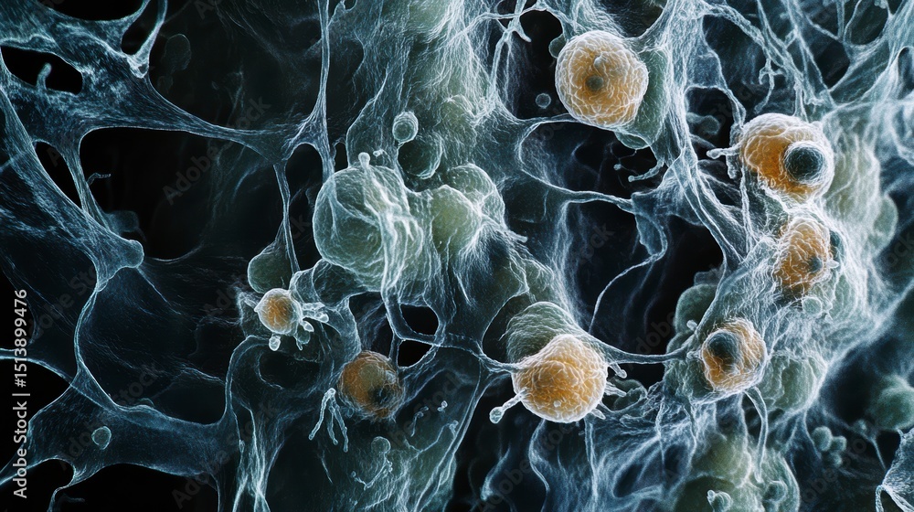 Poster microscopic view of cells interconnected in a complex network.