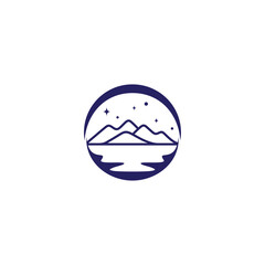 Mountain landscape at night with stars in line art design style