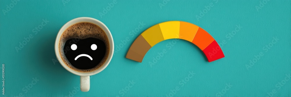 Poster Coffee Mood Scale Illustrating the Transition From Anxious to Calm With a Cheerful Coffee Icon on a Bright Background